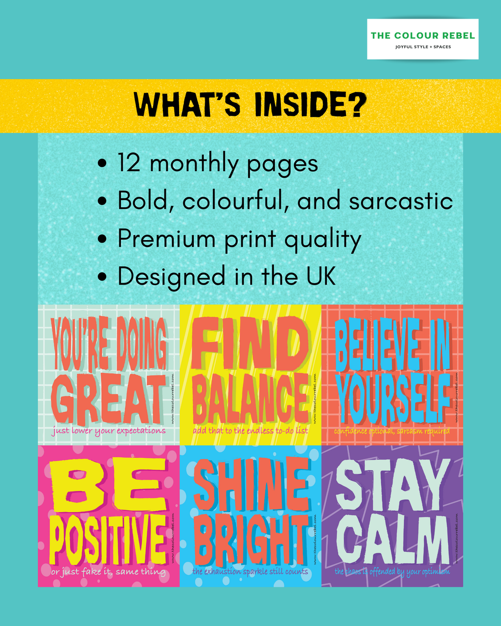 Positively Sarcastic 2026 Wall Calendar — Colourful + Funny Monthly Motivation for Women