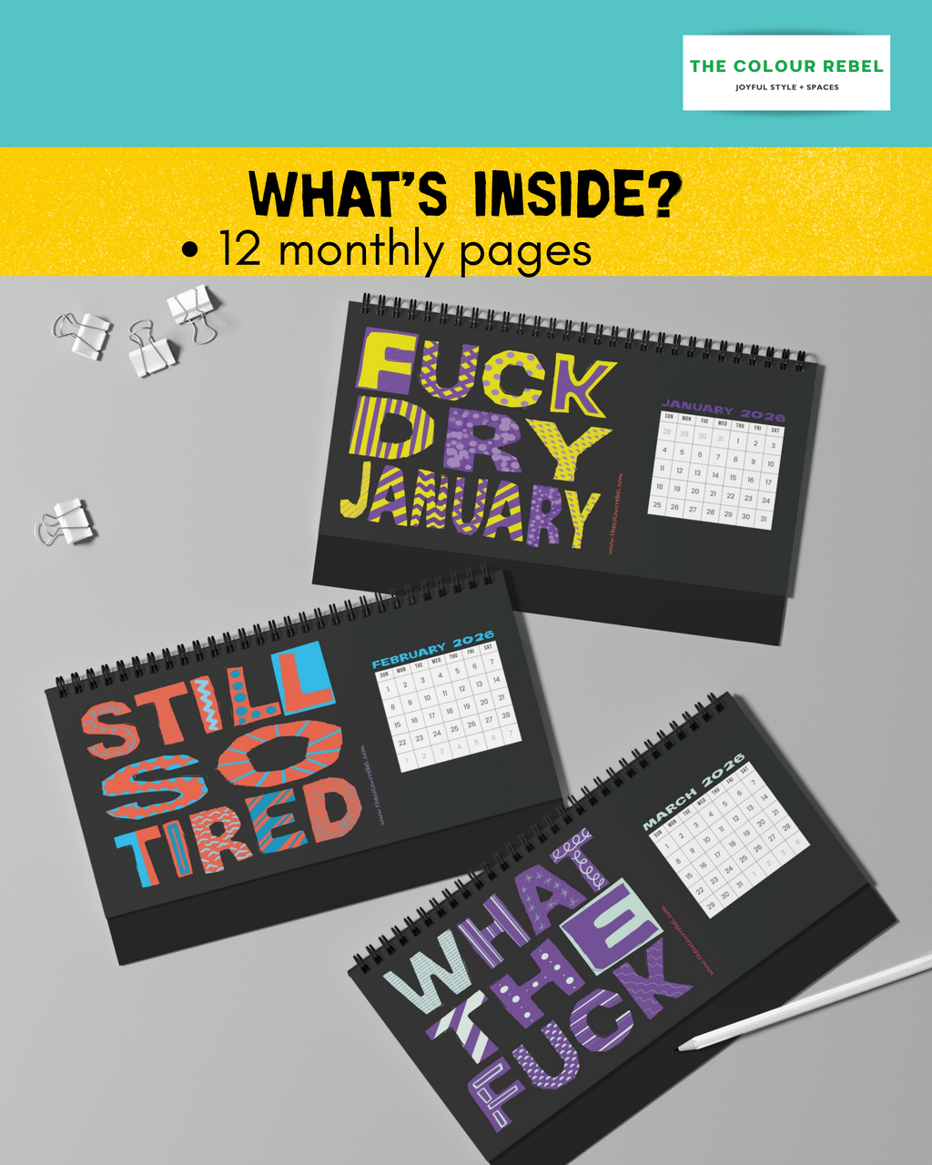Pretty Sweary Desk Calendar — Monthly Motivational & Funny Desk Planner