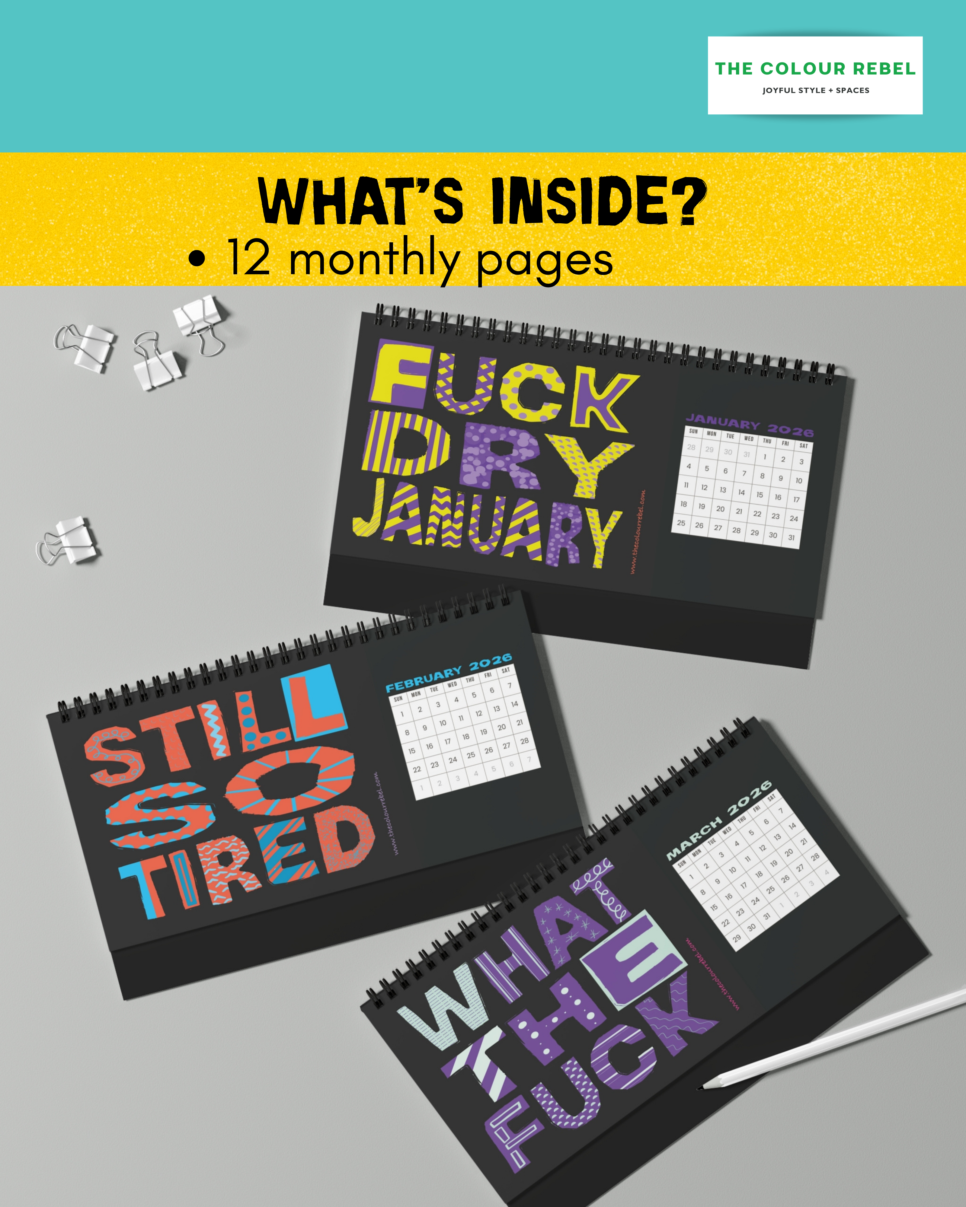 Pretty Sweary Desk Calendar — Monthly Motivational & Funny Desk Planner