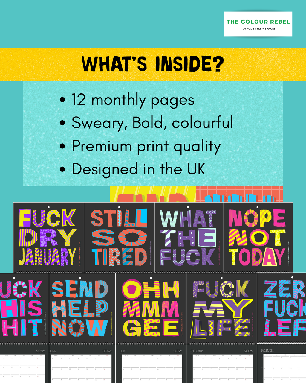 Pretty Sweary Triples Wall Calendar 2026 | Funny Swear Word Calendar for Adults | Colourful Typographic Calendar | Gift for Grown Ups