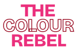 The Colour Rebel logo in bold pink and dark red lettering on a solid white background.